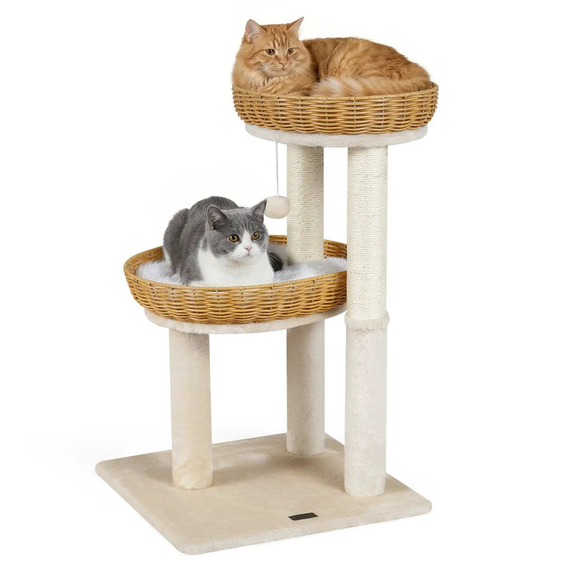 30-Inch Cat Tower with 2 Rattan Cat Baskets for Indoor Kittens by DirectDeals