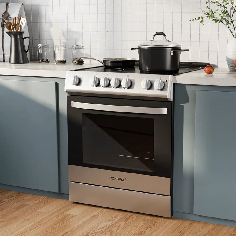 30 Inch Freestanding and Slide-in Kitchen Stove with 4 Burners Ceramic Cooktop-Silver by DirectDeals
