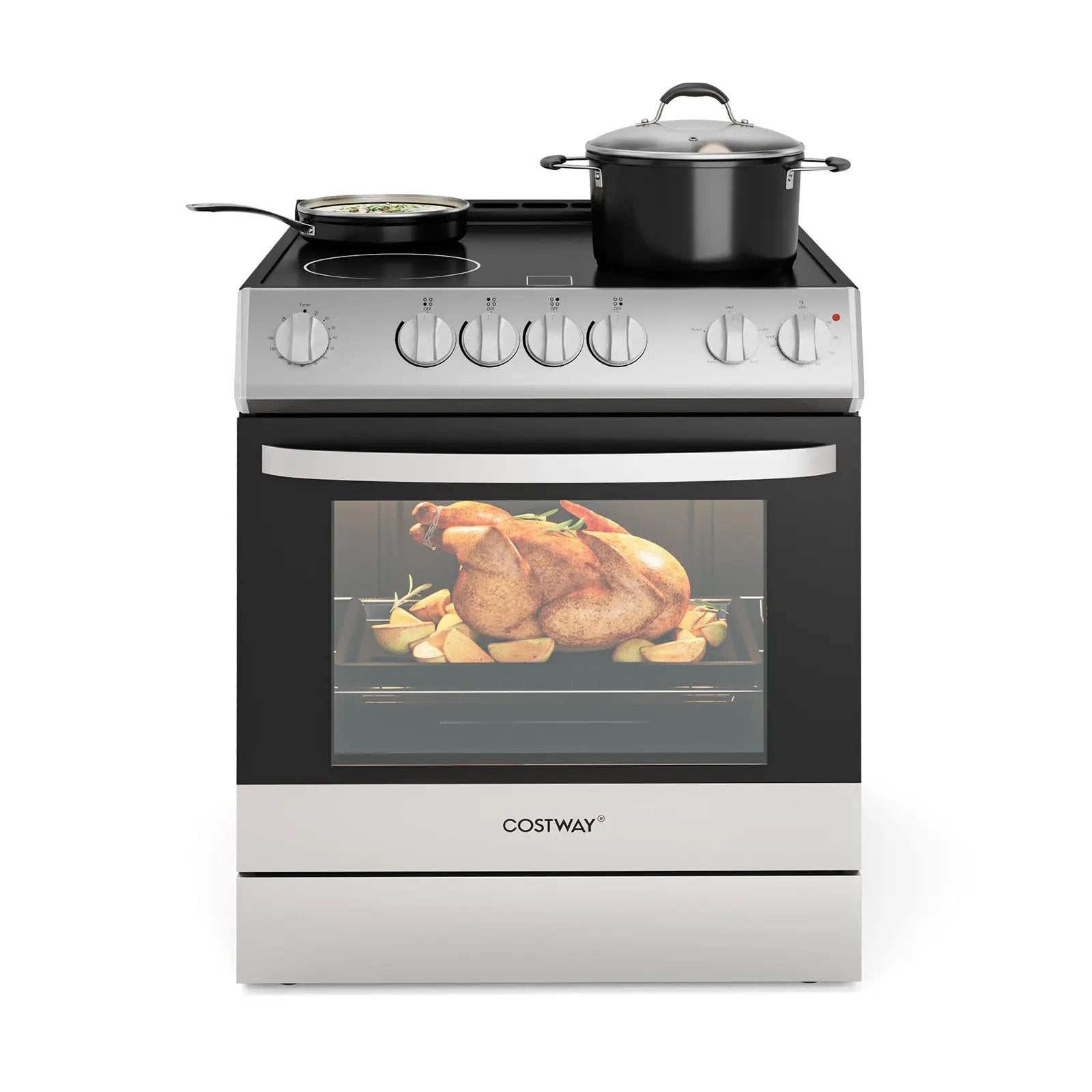 30 Inch Freestanding and Slide-in Kitchen Stove with 4 Burners Ceramic Cooktop-Silver by DirectDeals
