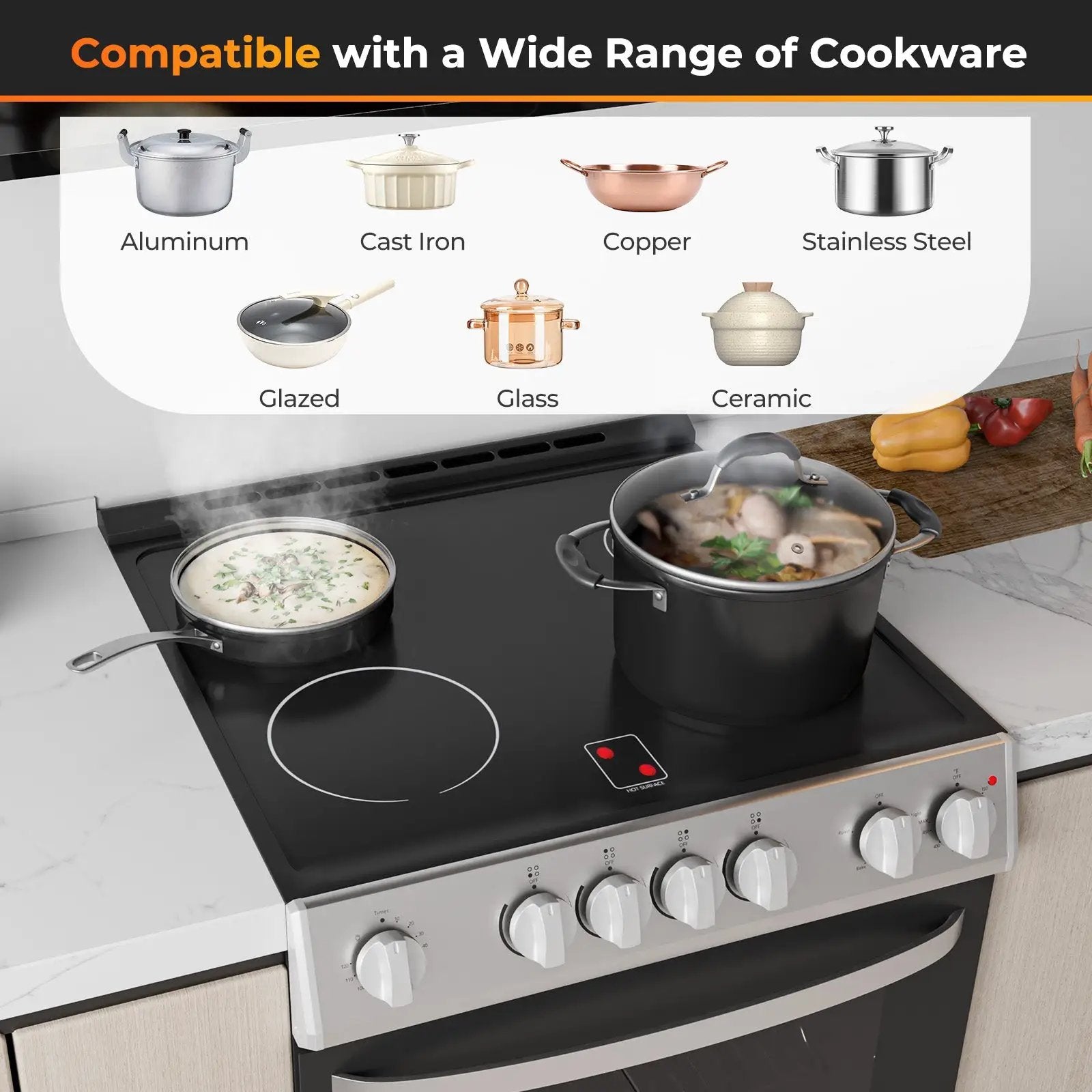 30 Inch Freestanding and Slide-in Kitchen Stove with 4 Burners Ceramic Cooktop-Silver by DirectDeals