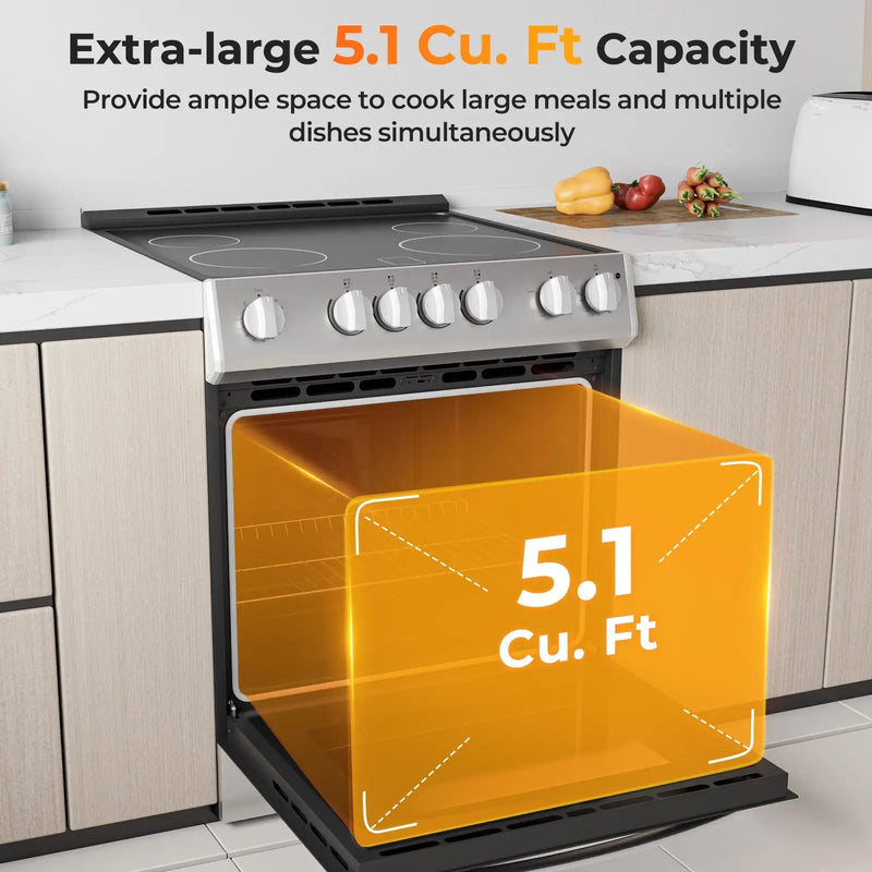 30 Inch Freestanding and Slide-in Kitchen Stove with 4 Burners Ceramic Cooktop-Silver by DirectDeals