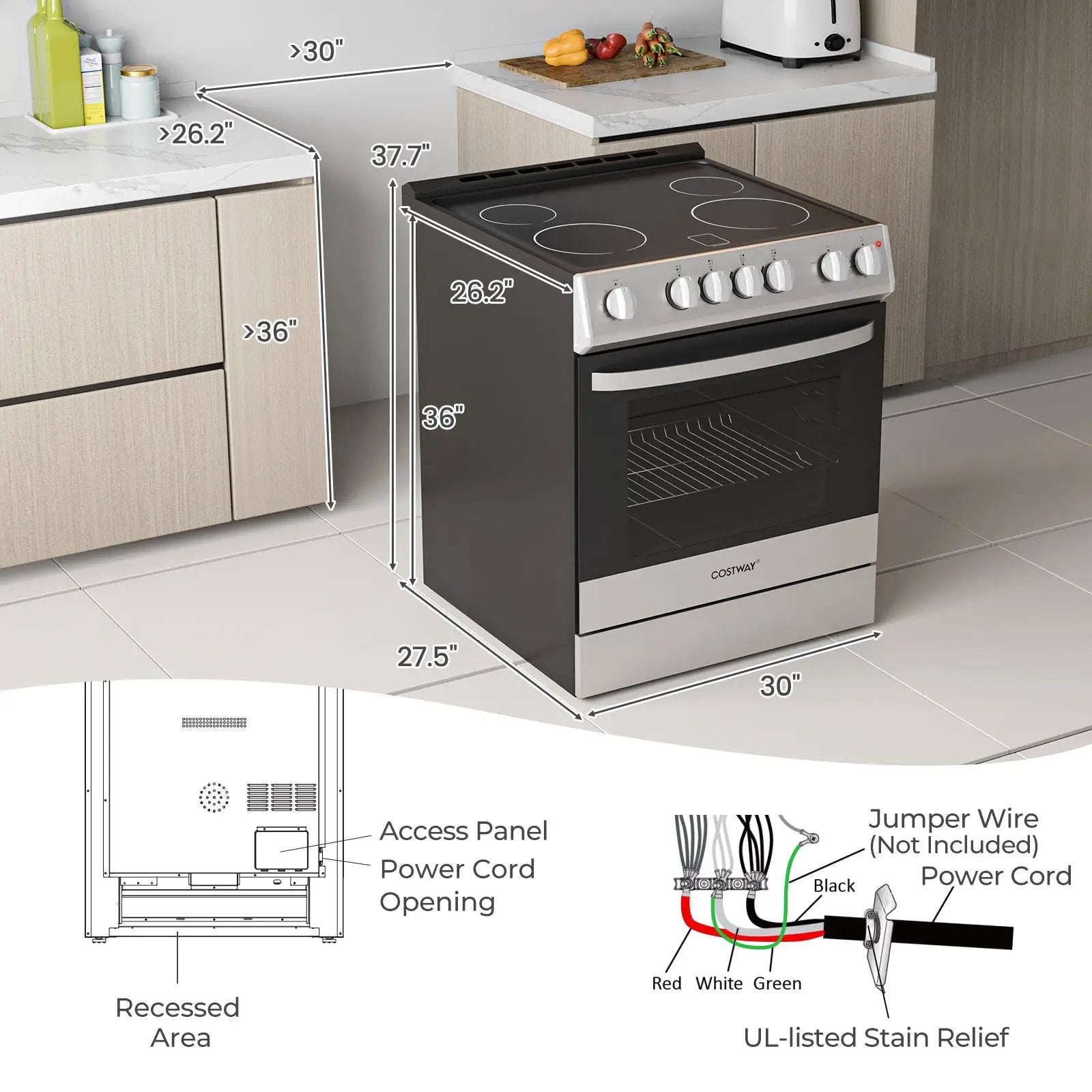 30 Inch Freestanding and Slide-in Kitchen Stove with 4 Burners Ceramic Cooktop-Silver by DirectDeals