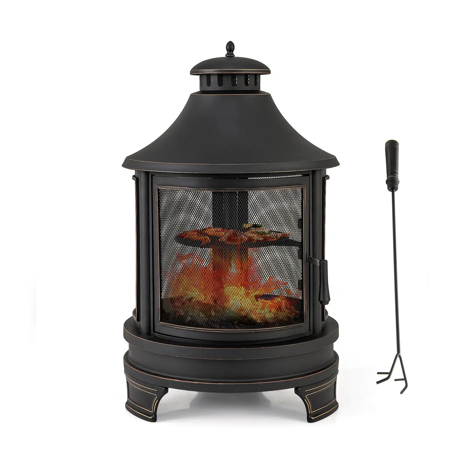 30 Inch Outdoor Fire Pit Chiminea with Grill for Garden BBQ by DirectDeals