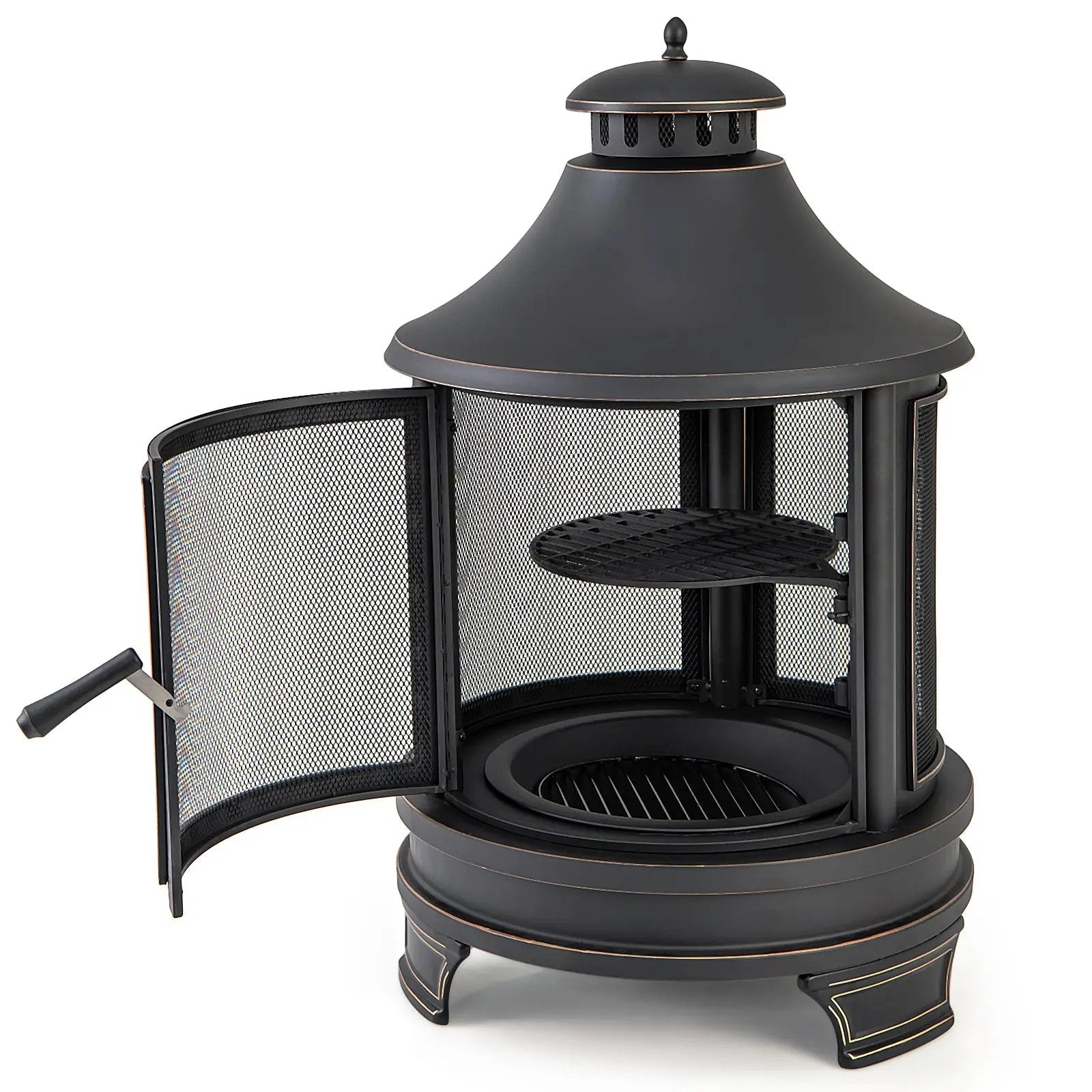 30 Inch Outdoor Fire Pit Chiminea with Grill for Garden BBQ by DirectDeals
