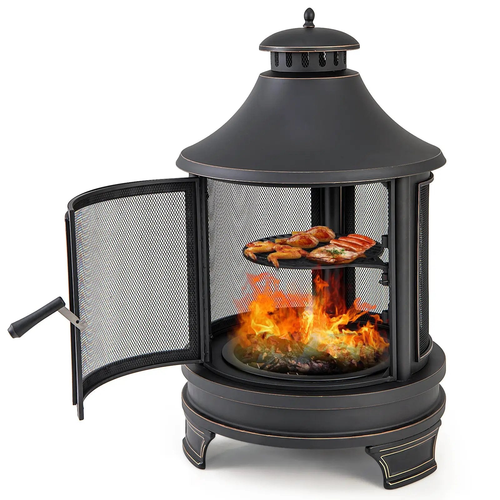 30 Inch Outdoor Fire Pit Chiminea with Grill for Garden BBQ by DirectDeals