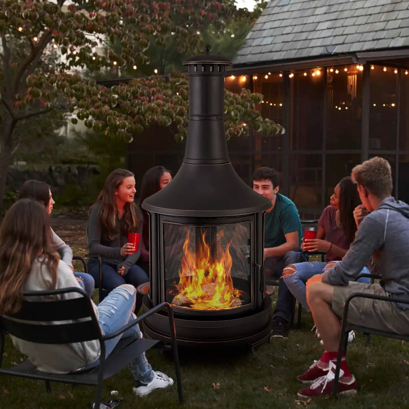 30 Inch Outdoor Fire Pit Chininea with Grill for Garden Backyard BBQ Bonfire Deck and Patio by DirectDeals