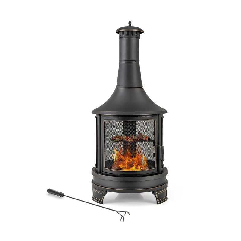 30 Inch Outdoor Fire Pit Chininea with Grill for Garden Backyard BBQ Bonfire Deck and Patio by DirectDeals