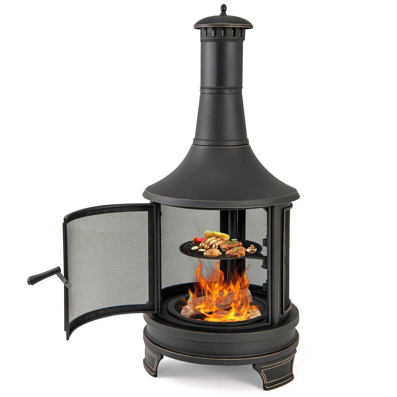 30 Inch Outdoor Fire Pit Chininea with Grill for Garden Backyard BBQ Bonfire Deck and Patio by DirectDeals