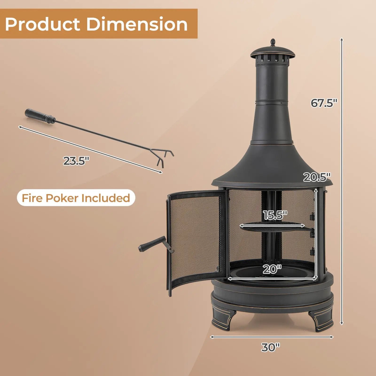 30 Inch Outdoor Fire Pit Chininea with Grill for Garden Backyard BBQ Bonfire Deck and Patio by DirectDeals