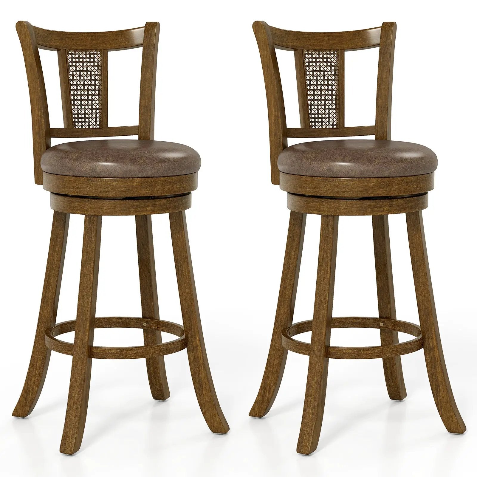 Swivel Bar Stools Set of 2 with Rattan Backrest - Brown by DirectDeals
