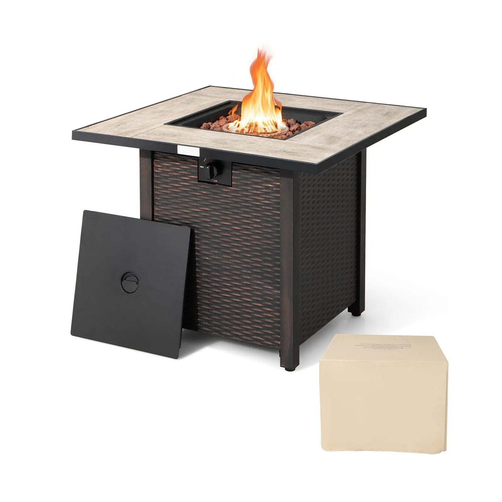 30 Inch Square Propane Gas Fire Pit Table Ceramic Tabletop by DirectDeals