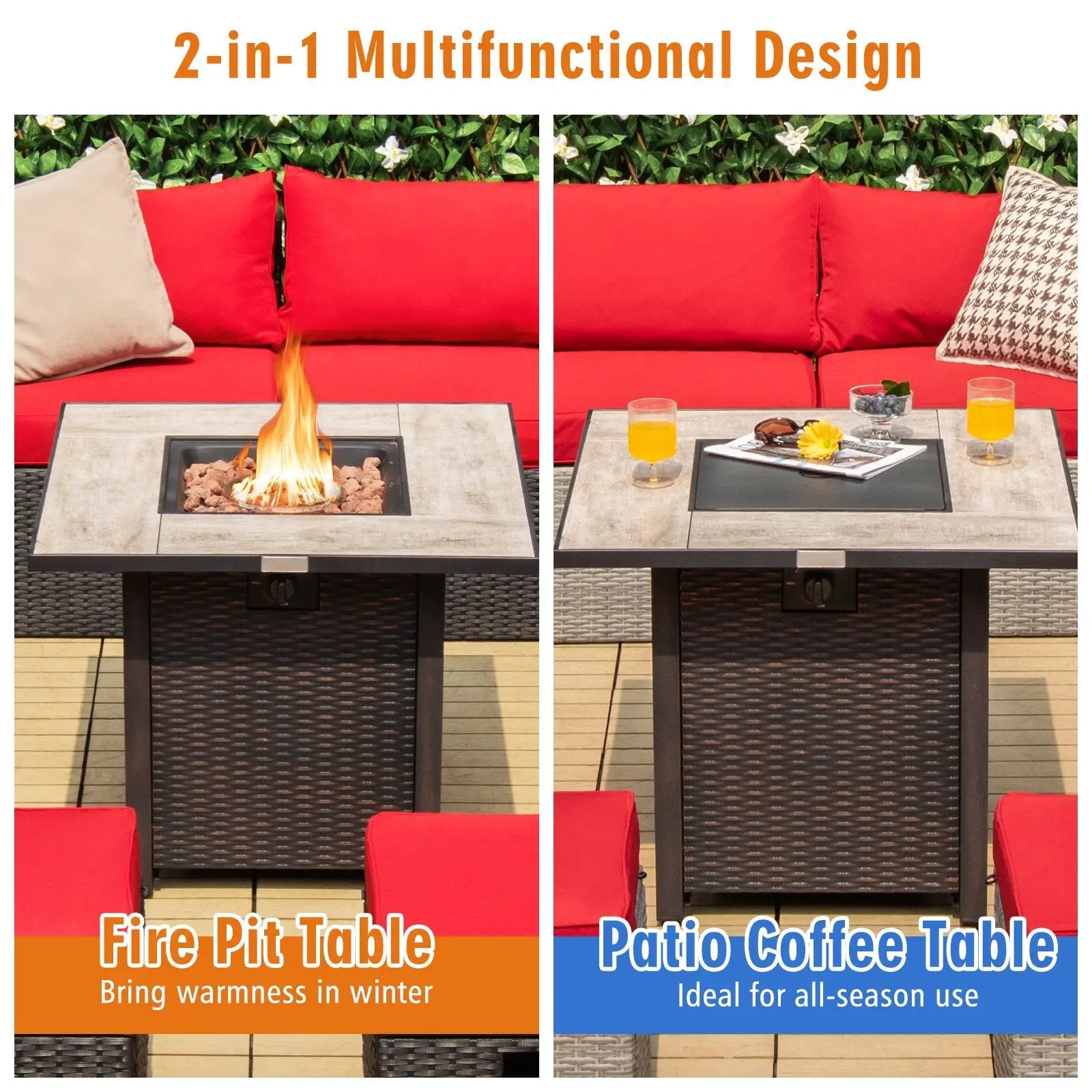 30 Inch Square Propane Gas Fire Pit Table Ceramic Tabletop by DirectDeals