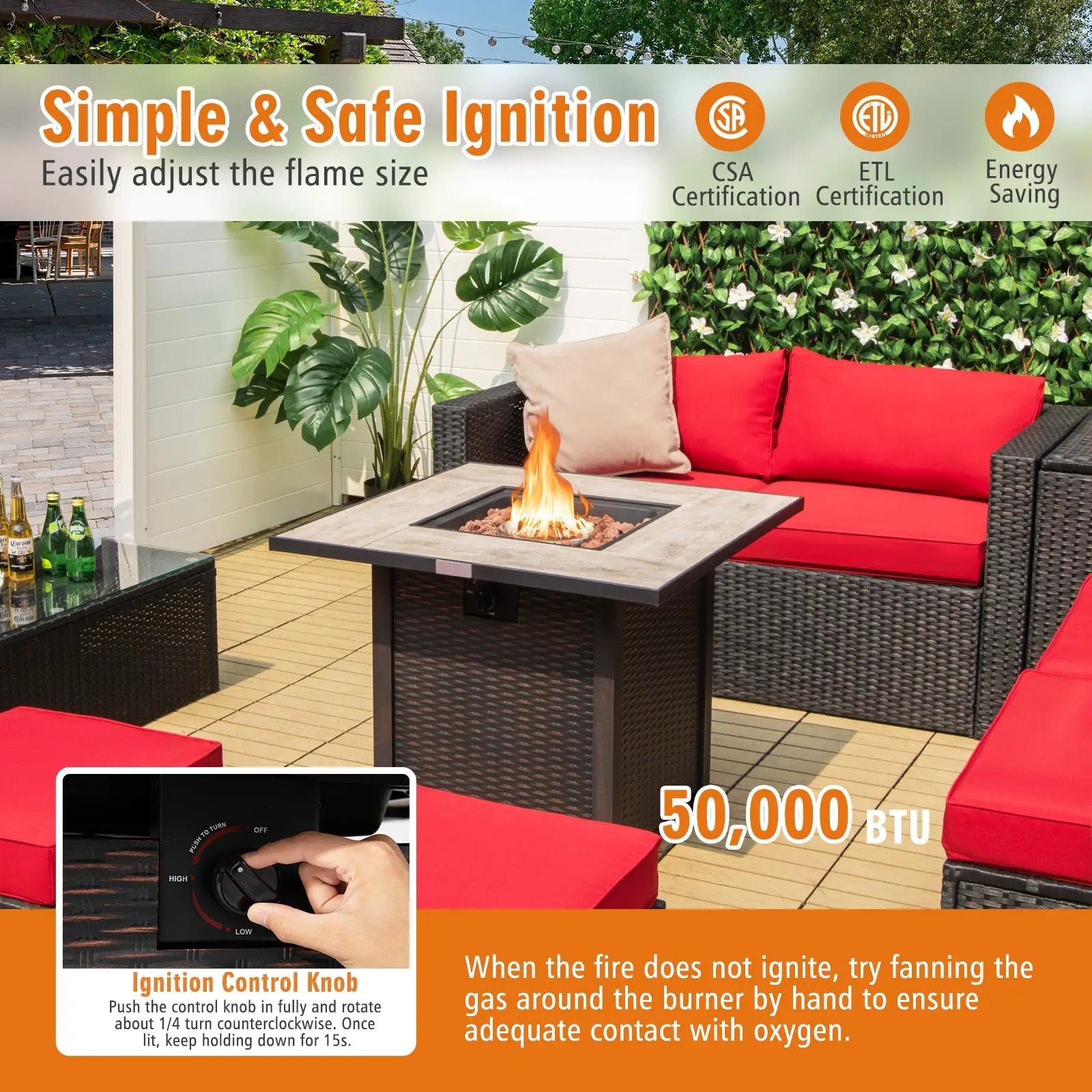 30 Inch Square Propane Gas Fire Pit Table Ceramic Tabletop by DirectDeals