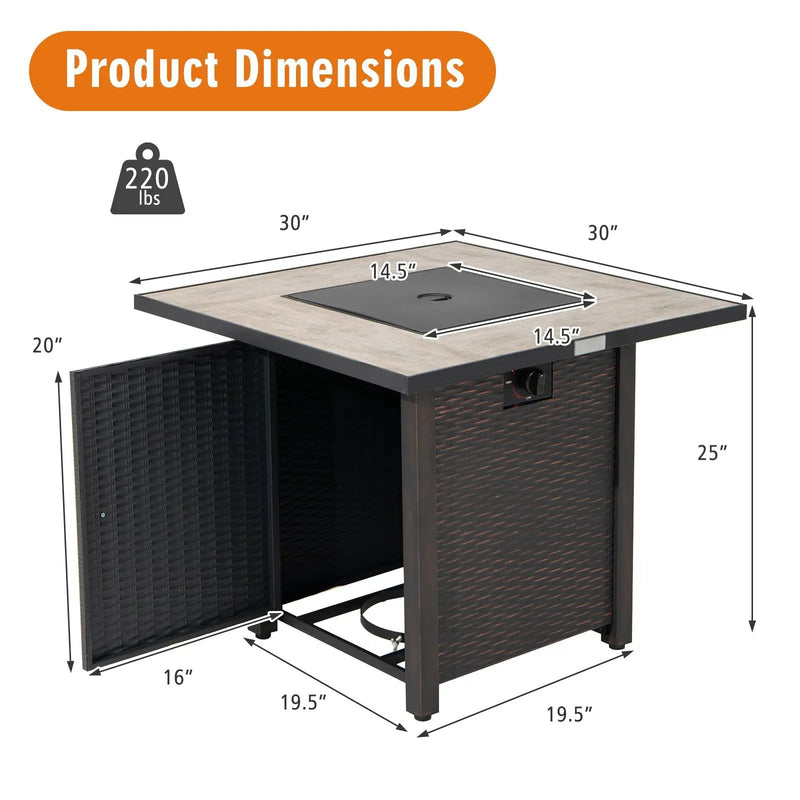 30 Inch Square Propane Gas Fire Pit Table Ceramic Tabletop by DirectDeals