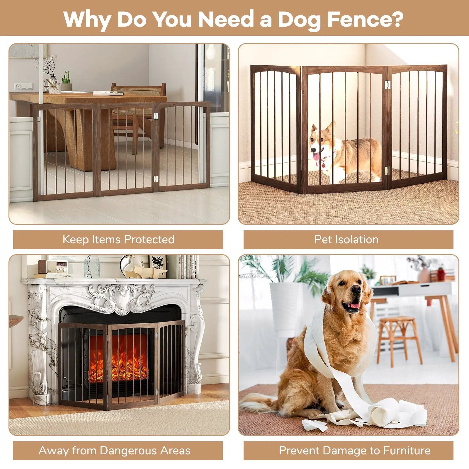 30 Inch Tall Wooden Pet Fence for Cats Small and Medium Dogs by DirectDeals