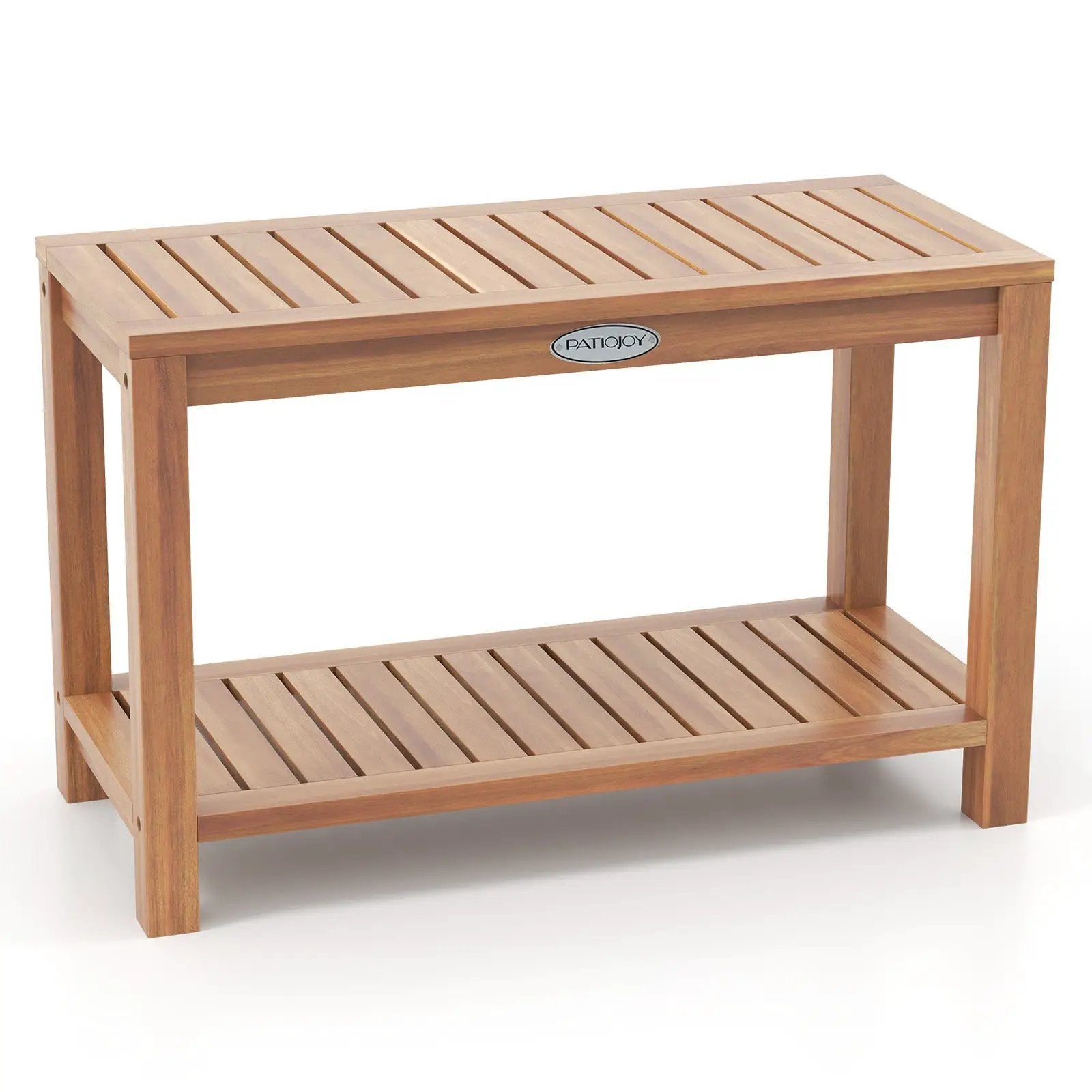 30 Inch Teak Wood Shower Bench Inside Shower Stool with Storage Shelf by DirectDeals