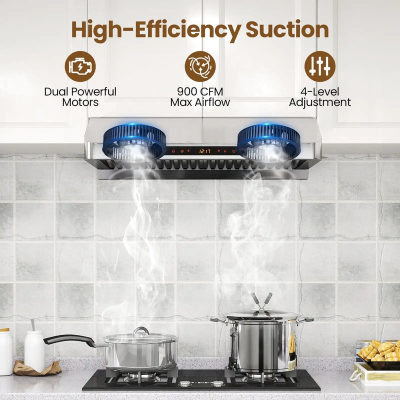 30 Inch Under Cabinet Range Hood with Oil Collector 900 CFM Stainless Steel Kitchen Vent-Silver by DirectDeals
