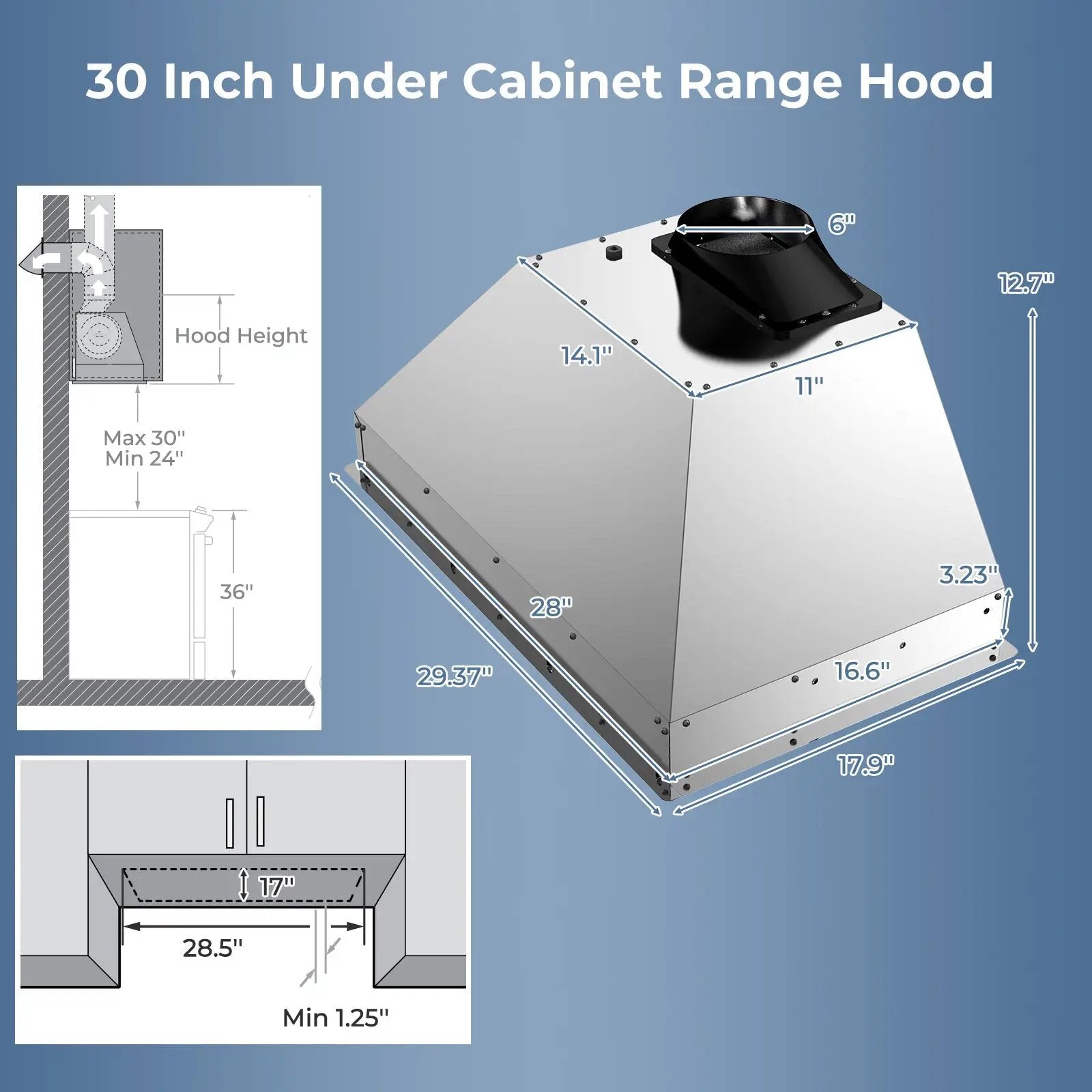 30 Inch Under Cabinet Range Hood with 4 Fan Speeds and Baffles Filters-Silver by DirectDeals