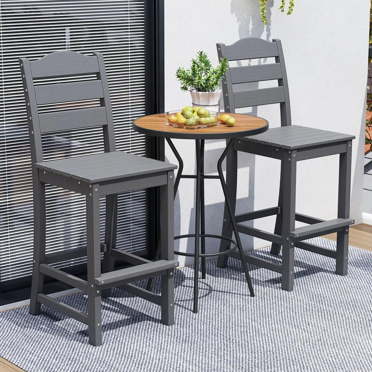 30 Inches Counter Height HDPE Bar Stool with Backrest and Footrest by DirectDeals