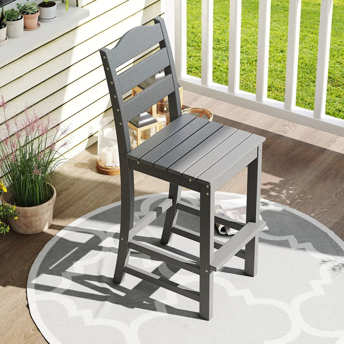 30 Inches Counter Height HDPE Bar Stool with Backrest and Footrest by DirectDeals