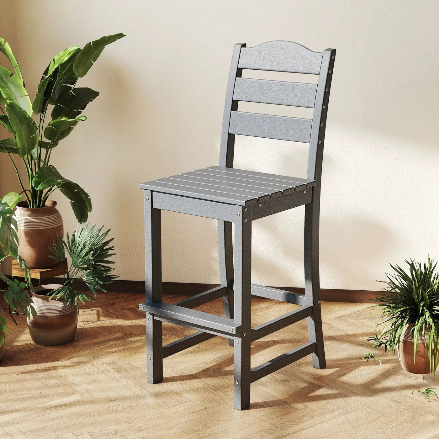 30 Inches Counter Height HDPE Bar Stool with Backrest and Footrest by DirectDeals