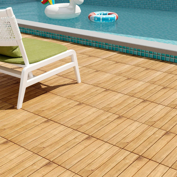 30 PCS Interlocking Deck Tiles 12 x 12 Inch Acacia Wood Patio Tiles with Straight Slats-Natural, photo 2 of 8