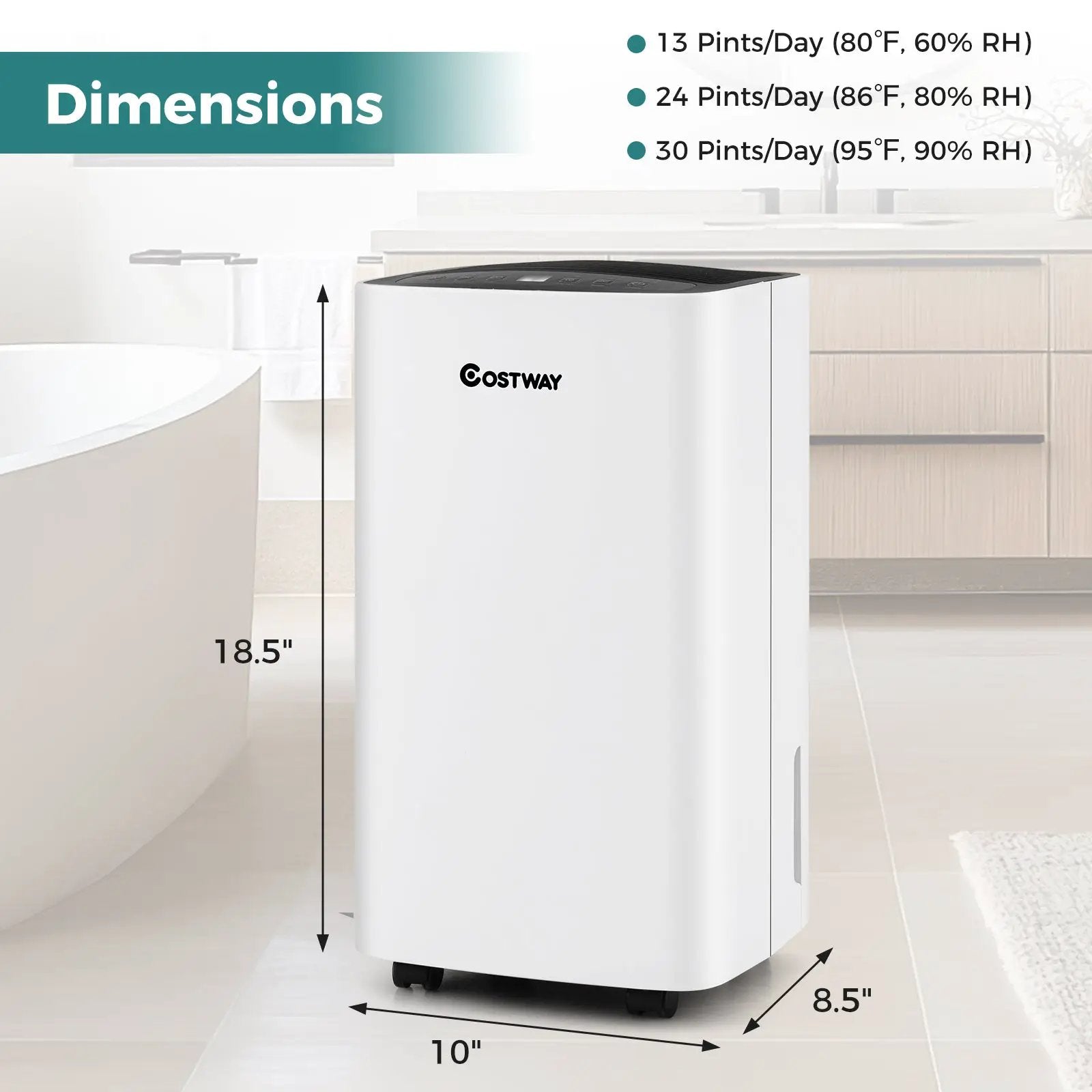 30 Pints 1500 Sq. ft Portable Dehumidifier For Medium To Large Spaces by DirectDeals