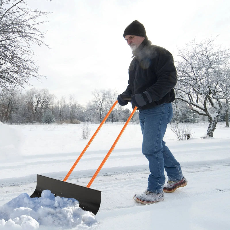 Snow Shovel with Wheels with 30 Inches Wide Blade and Adjustable Handle-Orange by DirectDeals