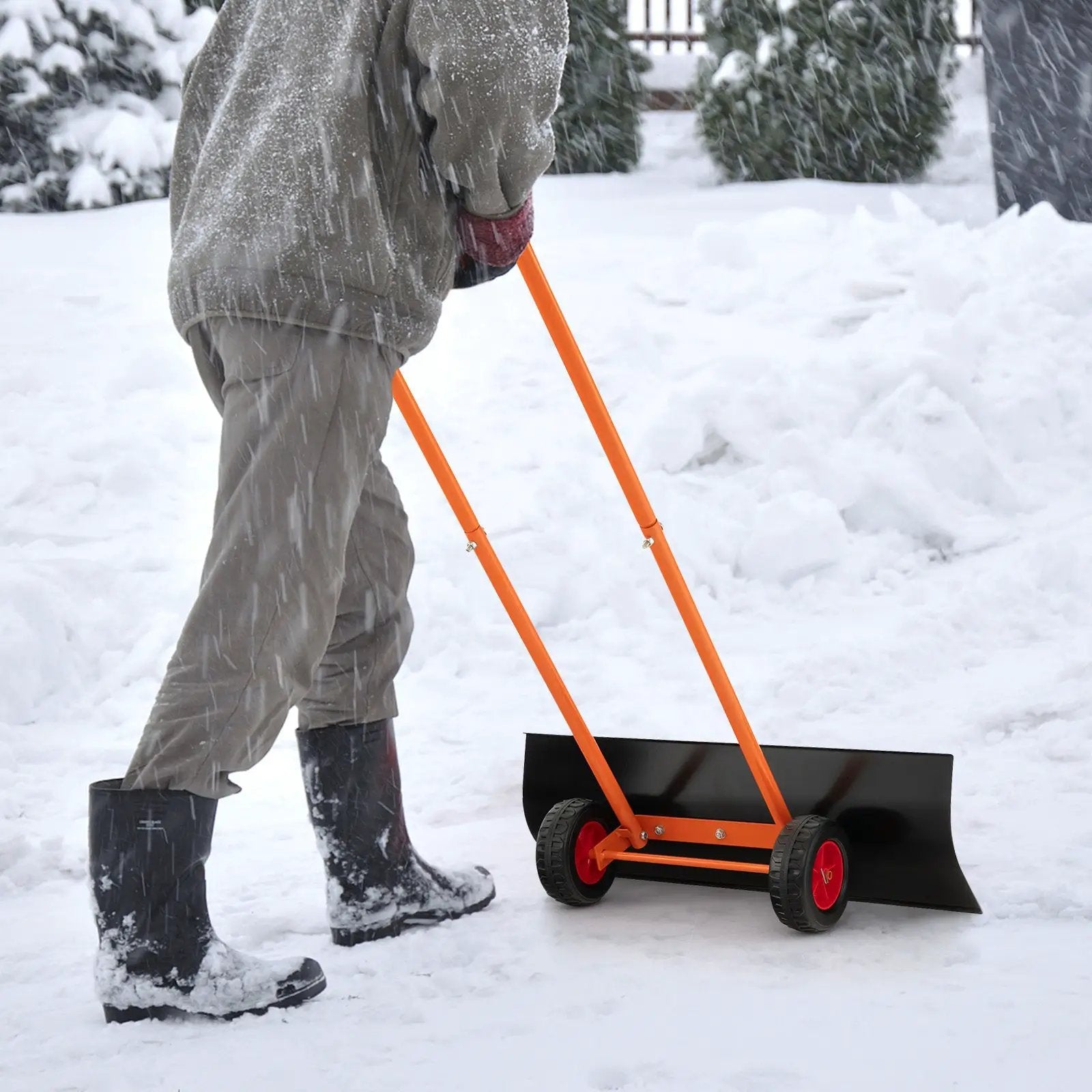 Snow Shovel with Wheels with 30 Inches Wide Blade and Adjustable Handle-Orange by DirectDeals