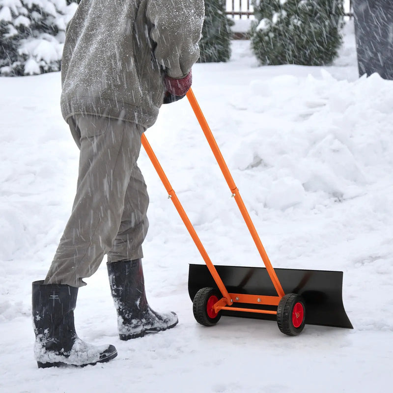 Snow Shovel with Wheels with 30 Inches Wide Blade and Adjustable Handle-Orange by DirectDeals