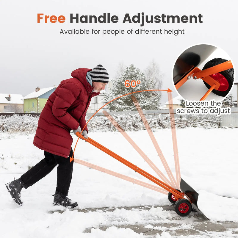 Snow Shovel with Wheels with 30 Inches Wide Blade and Adjustable Handle-Orange by DirectDeals