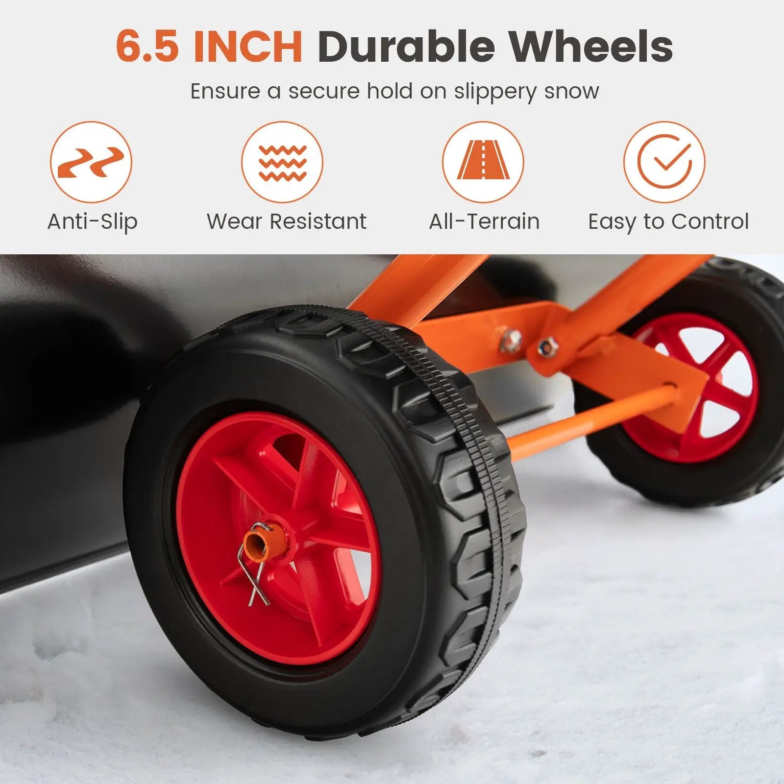 Snow Shovel with Wheels with 30 Inches Wide Blade and Adjustable Handle-Orange by DirectDeals