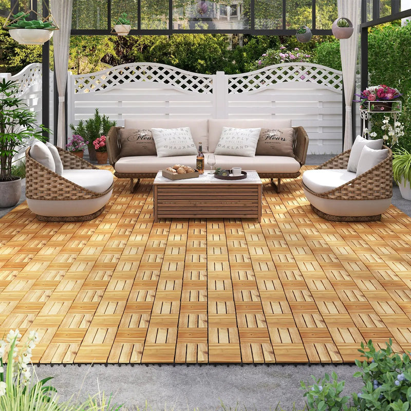 Pack of 30 Acacia Wood Interlocking Deck Tiles-Brown by DirectDeals