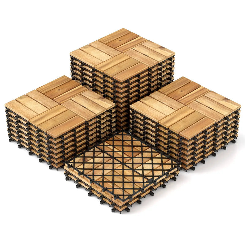 Pack of 30 Acacia Wood Interlocking Deck Tiles-Brown by DirectDeals
