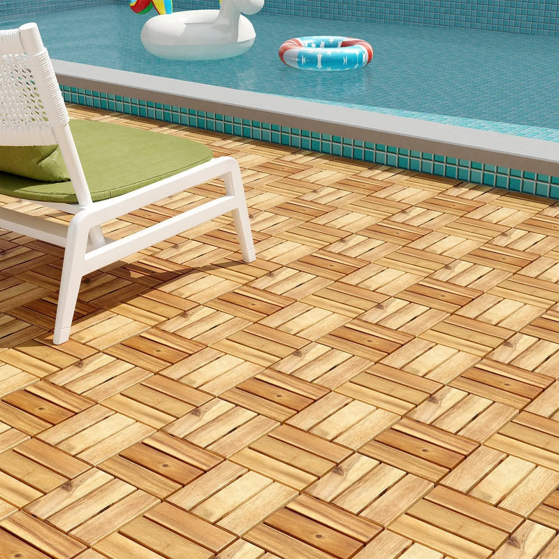 Pack of 30 Acacia Wood Interlocking Deck Tiles-Brown by DirectDeals