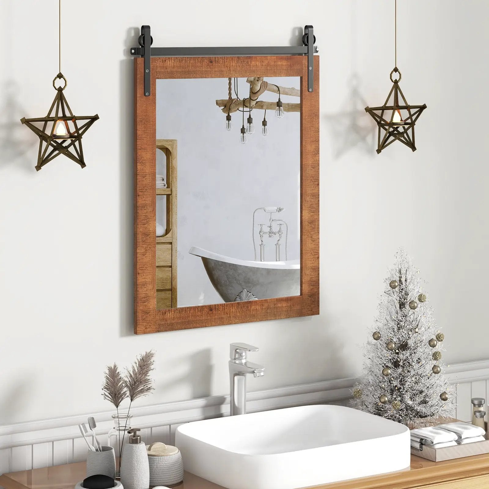30 x 22 Inch Wall Mount Mirror with Wood Frame by DirectDeals