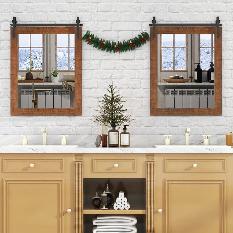 30 x 22 Inch Wall Mount Mirror with Wood Frame by DirectDeals