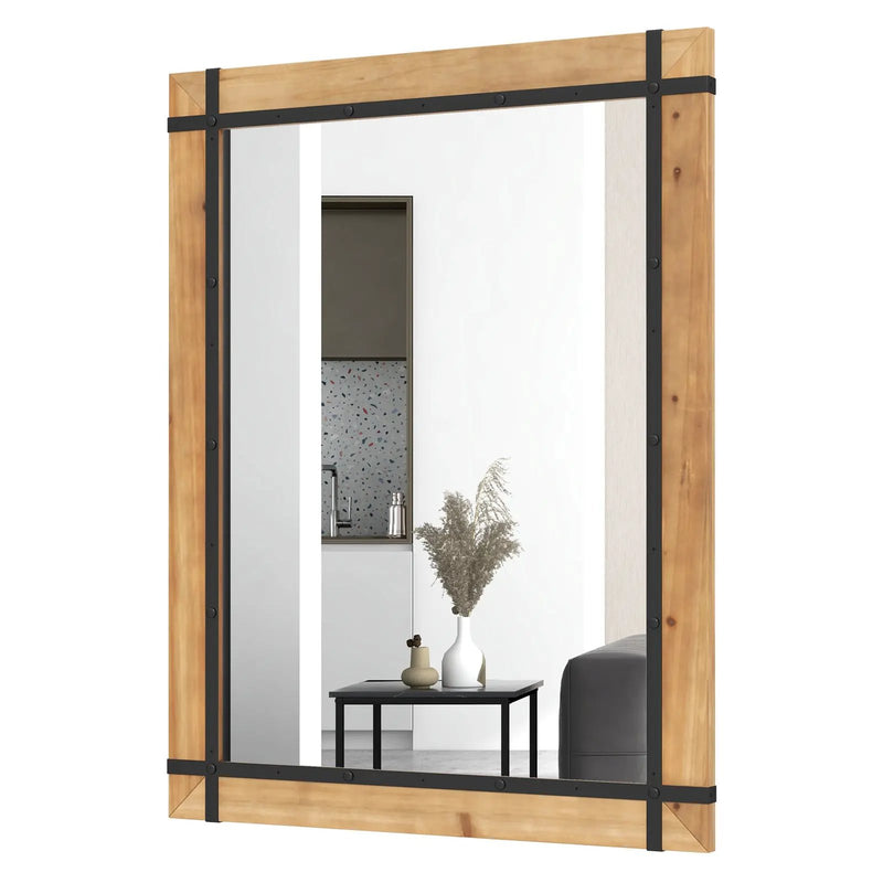 30 x 40 Inch Wall Mounted Mirror with Fir Wood Frame-Natural by DirectDeals