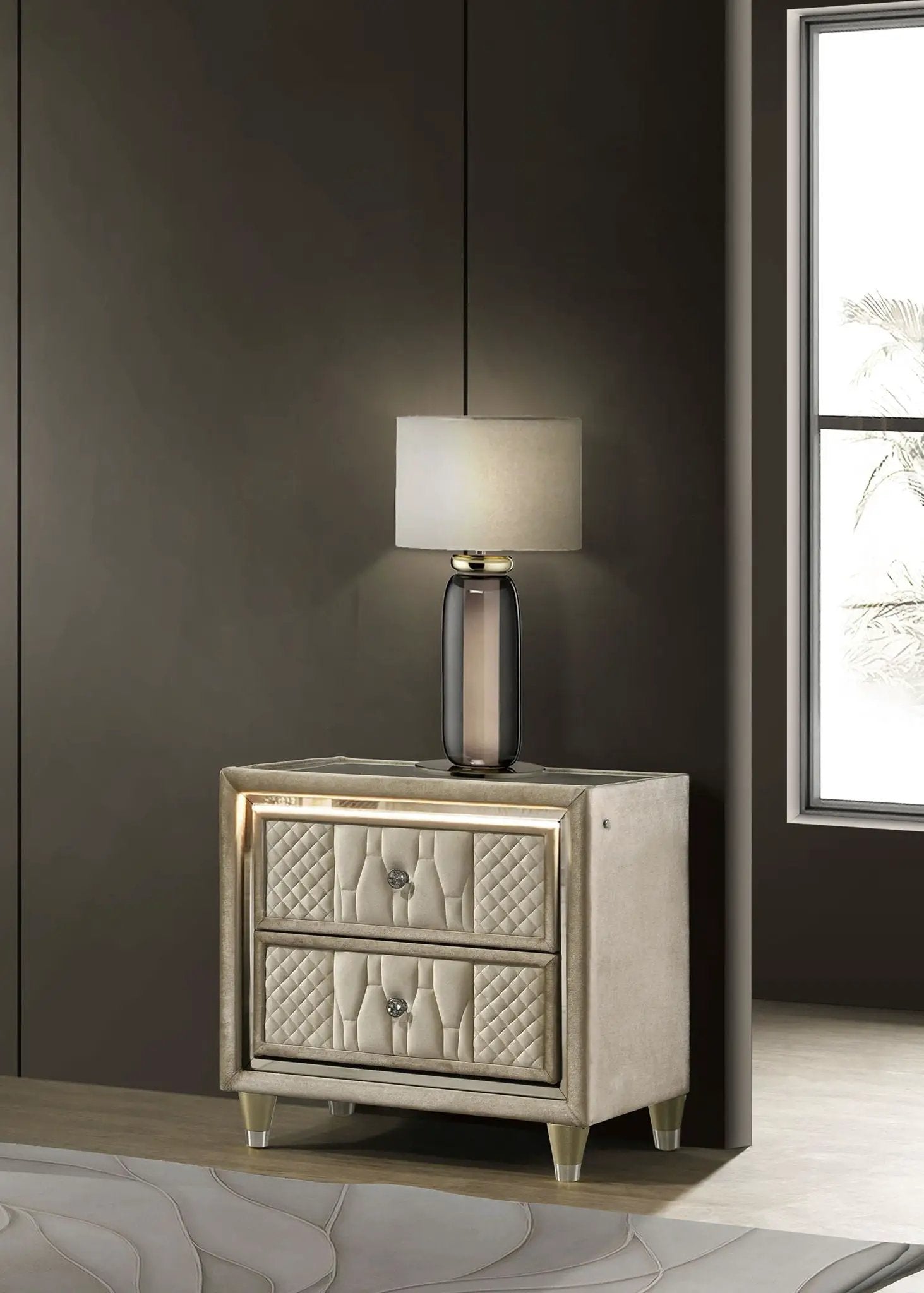Lorient 2-drawer LED Nightstand with USB Ivory and Camel by Unique Piece Furniture