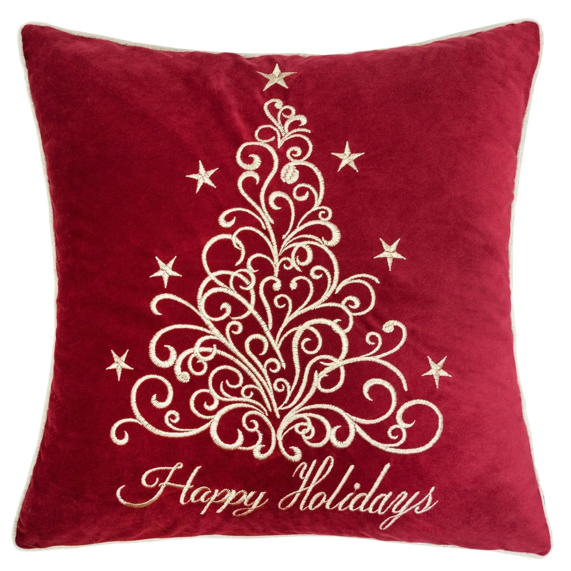 Happy Holidays Embroidered Velvet Throw Pillow by HouseOfZazla