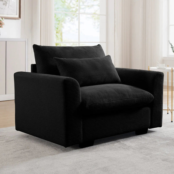 Black Corduroy Deep Seat Single Sofa Accent Chair, photo 2 of 10