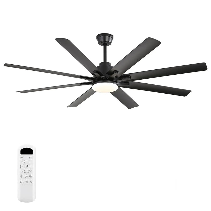 Ceiling Fan With Light 8 Blades, 18W LED 3 Color Dimmable Light, For Living Room & Bedroom - Matte Black by Unique Piece Furniture