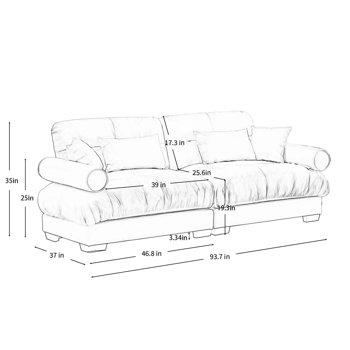 Modern Oversize Sofa With Cloud Like Comfort, Featuring Waist And Throw Pillows by HouseOfZazla