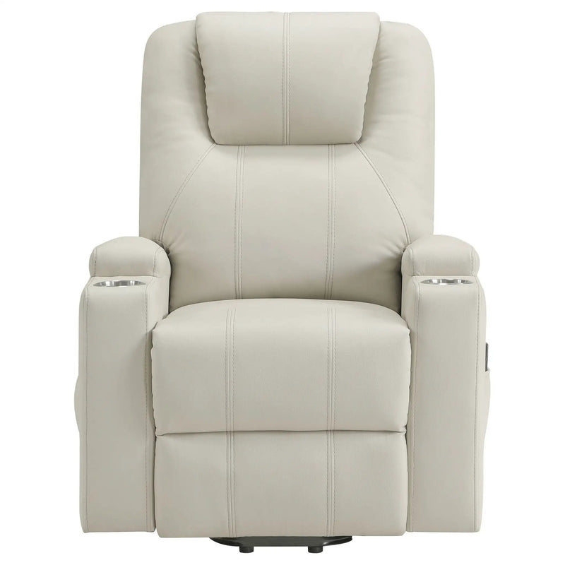 Armstrong Upholstered Power Lift Massage Recliner Ivory by Unique Piece Furniture
