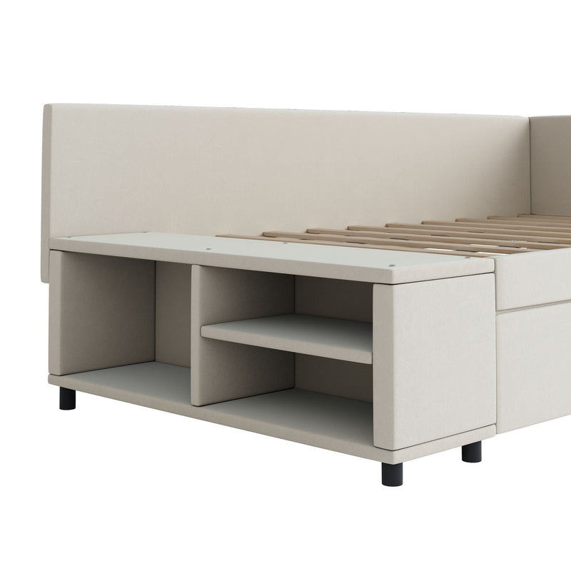 L Shaped Upholstered Platform Bed With Storage And Drawers by HouseOfZazla