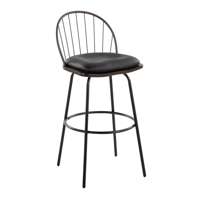 Riley - Claire Farmhouse Fixed Height Barstool With Swivel With Round Footrest (Set of 2) by HouseOfZazla