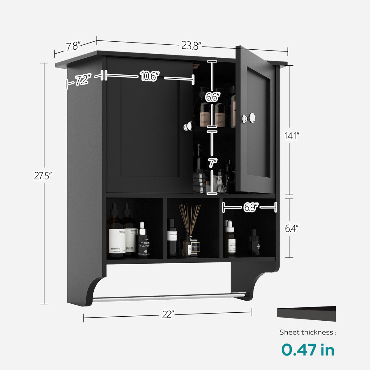 Black Bathroom Cabinet with Towel Bar - Ample Storage, photo 2 of 5