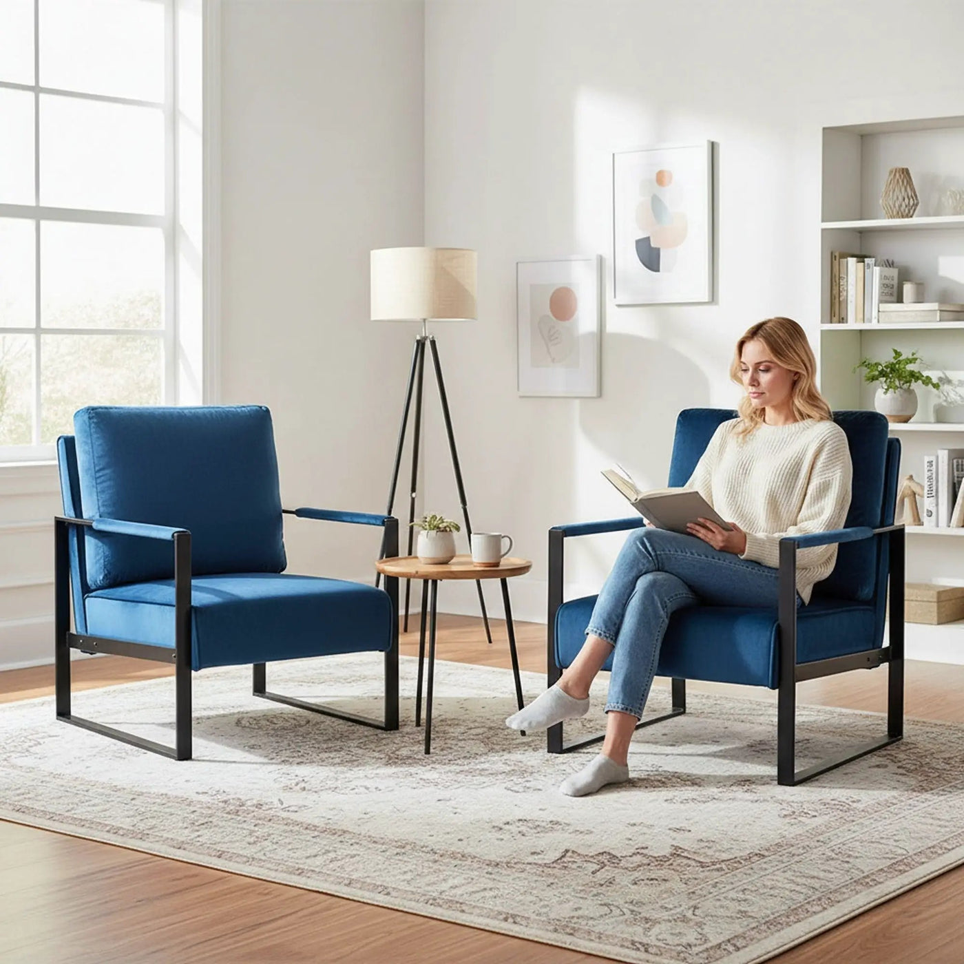 Classic Mid Century Modern Accent Chair With Durable Square Metal Frame, Armchair by HouseOfZazla