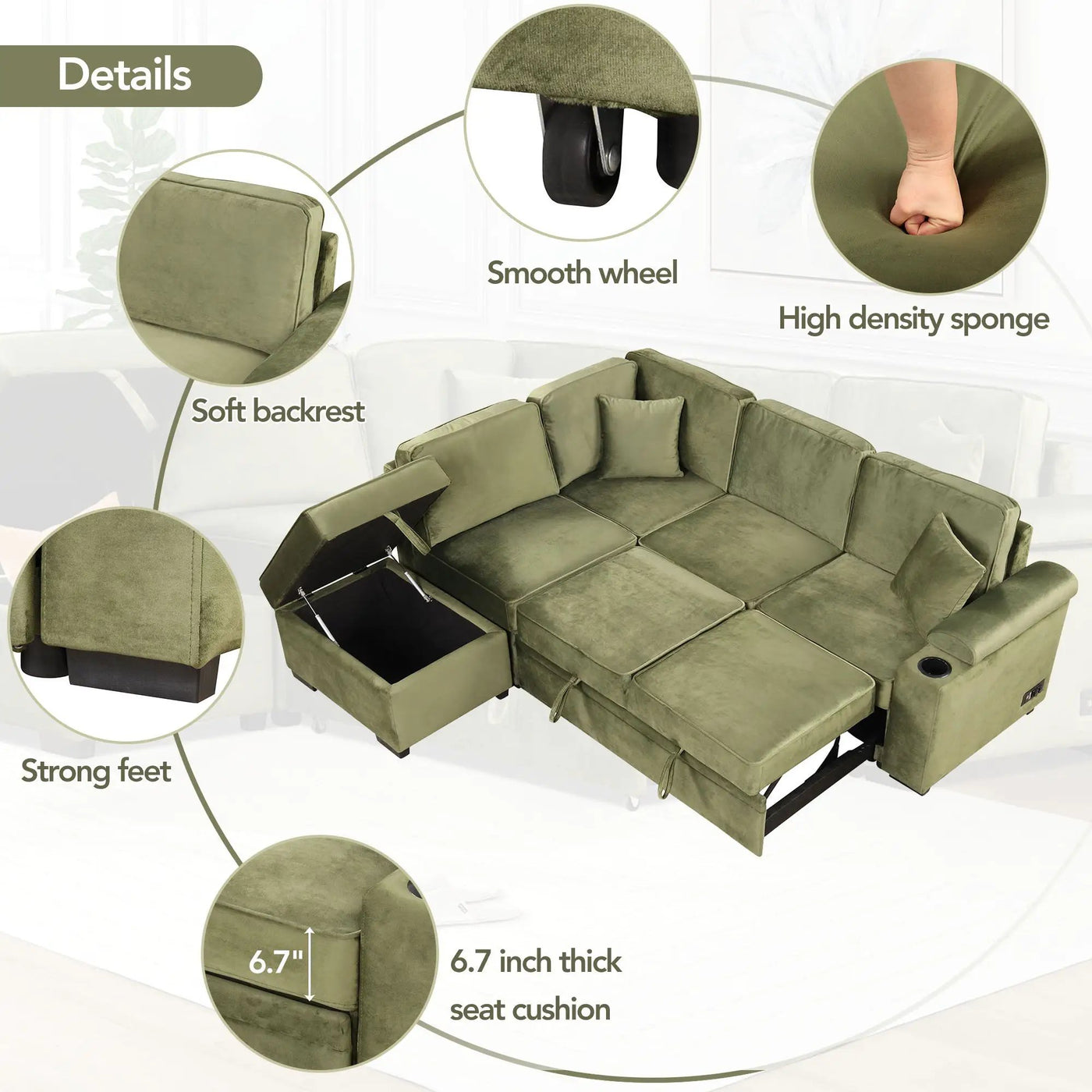 Sleeper Sofa Bed, 2 In 1 Pull Out Sofa Bed L Shape Couch With Storage Ottoman For Living Room, Bedroom Couch And Small Apartment by Unique Piece Furniture