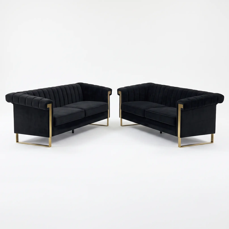 Black Velvet 2 Piece Sofa Set by HouseOfZazla